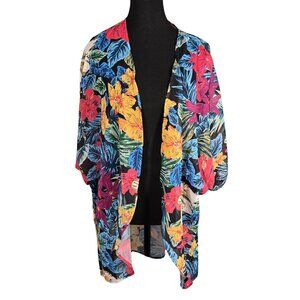 NWOT | Vibrant Tropical Floral Open-Front Kimono Cover-Up | Plus Size | XXL